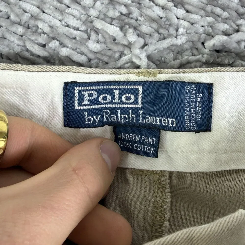 Polo Ralph Lauren Andrew Pants Mens 36/32 Beige Pleated Preppy Designer Chino